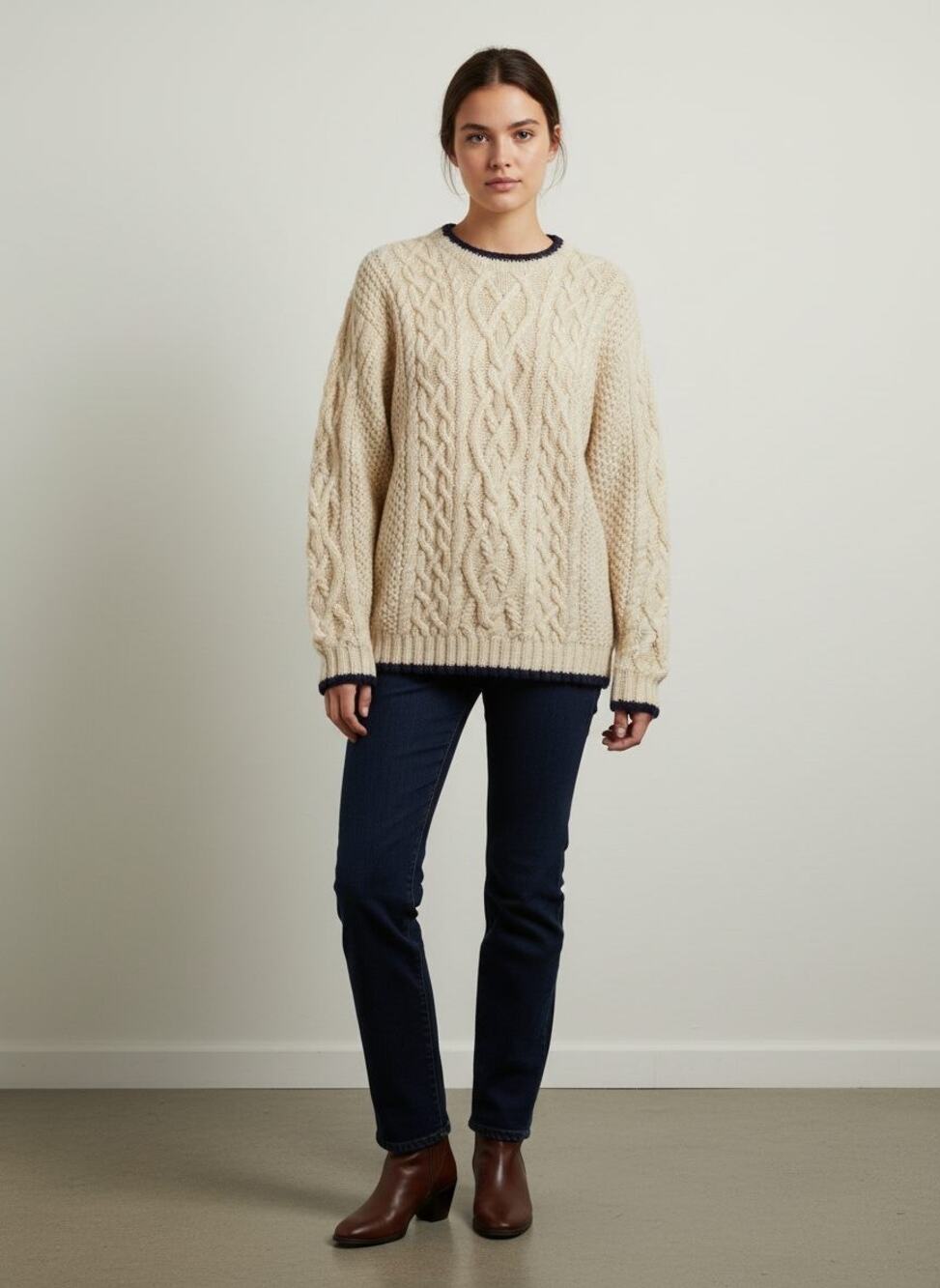 Brooks Brothers Vintage Handknit 100% Wool Cable Knit Crewneck Sweater, Lg